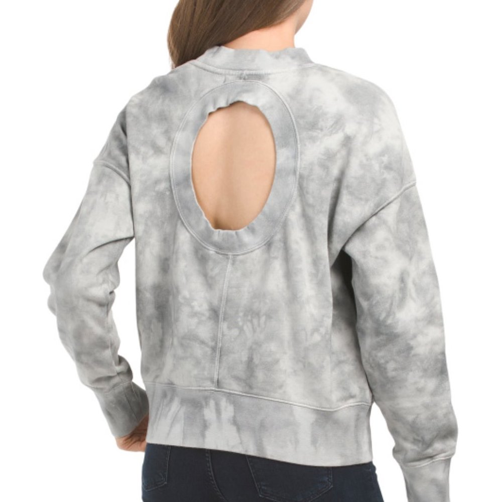 Hudson NEW Cotton Oversized Cutout Back Detail Sweatshirt Sz S Gray Tie Dye $175